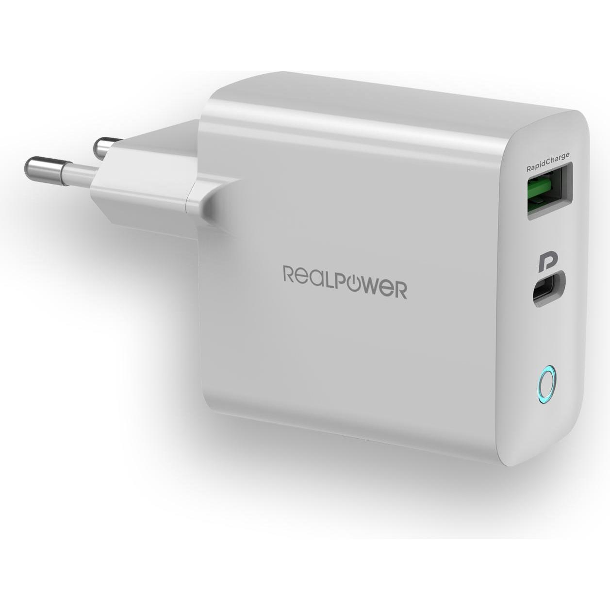 RealPower 352264 Überlastung (20 W), USB Ladegerät, Weiss
