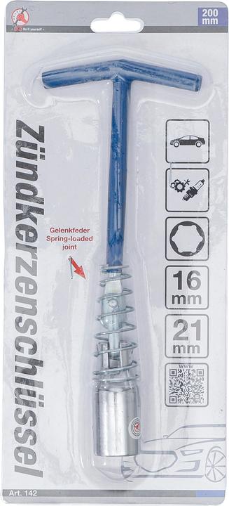 Immagine prodotto BGS Chiave per candele con impugnatura a T, molla articolata esagono SW 16 mm / SW 21 mm