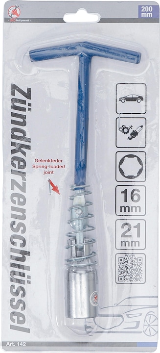 Produktbild BGS Zündkerzenschlüssel mit T-Griff, Gelenkfeder Sechskant SW 16 mm / SW 21 mm