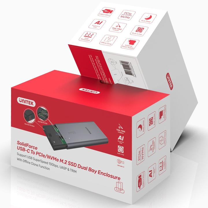 Immagine prodotto Unitek OBUDOWA NA DYSK/KLONOWANIE 2XM.2, PCIE/NVME (M.2, M.2 2242, M.2 2260, M.2 2280)
