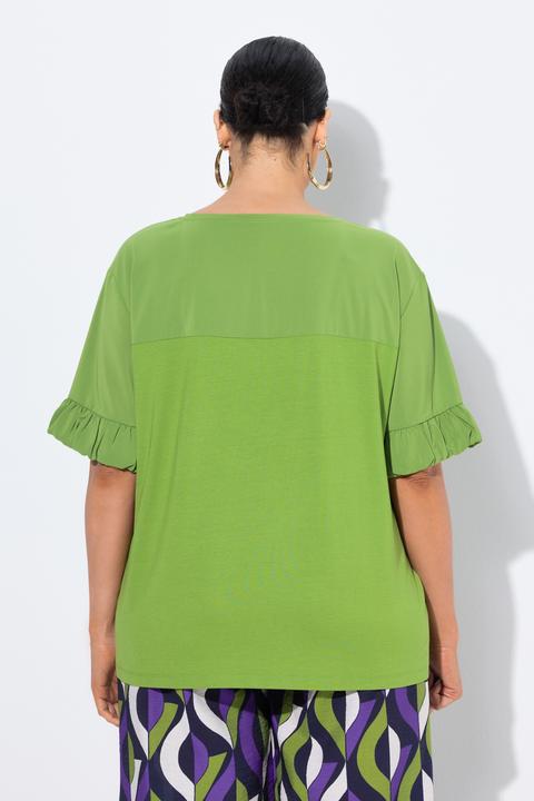 Image du produit Ulla Popken T-shirt oversize, mélange de matières, décolleté rond et manches courtes (50, 52)