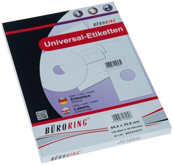 Immagine prodotto Büroring Etiketten, 64,6 x 33,8 mm, weiss, 2400 Etiketten, lösungsmittelfrei, Inkjet-, Laserdrucker, Kopierer