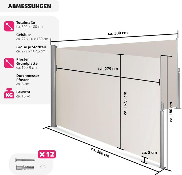 Immagine prodotto tectake Tenda laterale doppia (6 m)