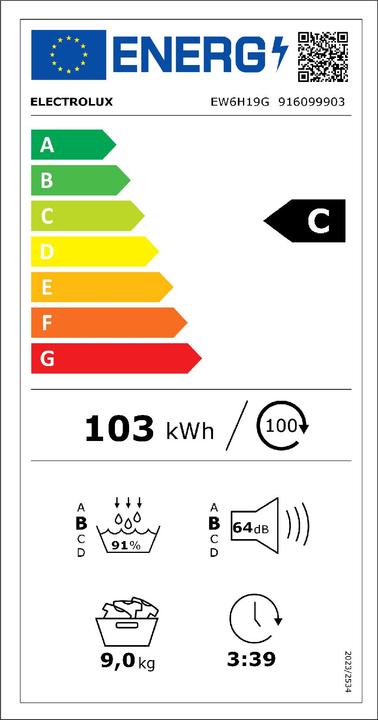 Energie-Label Electrolux EW6H19G (9 kg, Rechts)