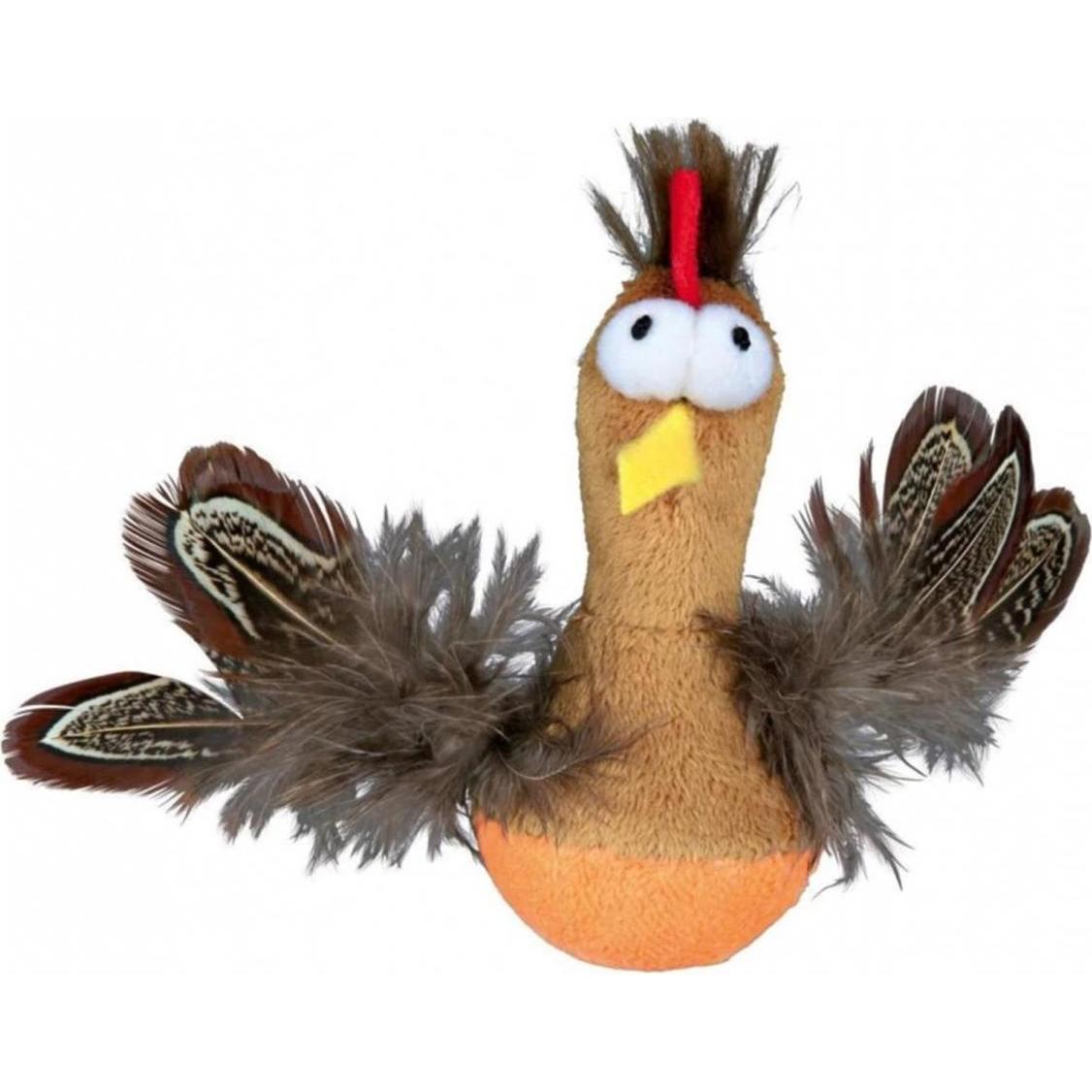Trixie Steh-auf-Huhn mit Federn und Sound (Beschäftigungsspielzeug, Plüschspielzeug), Katzenspielzeug