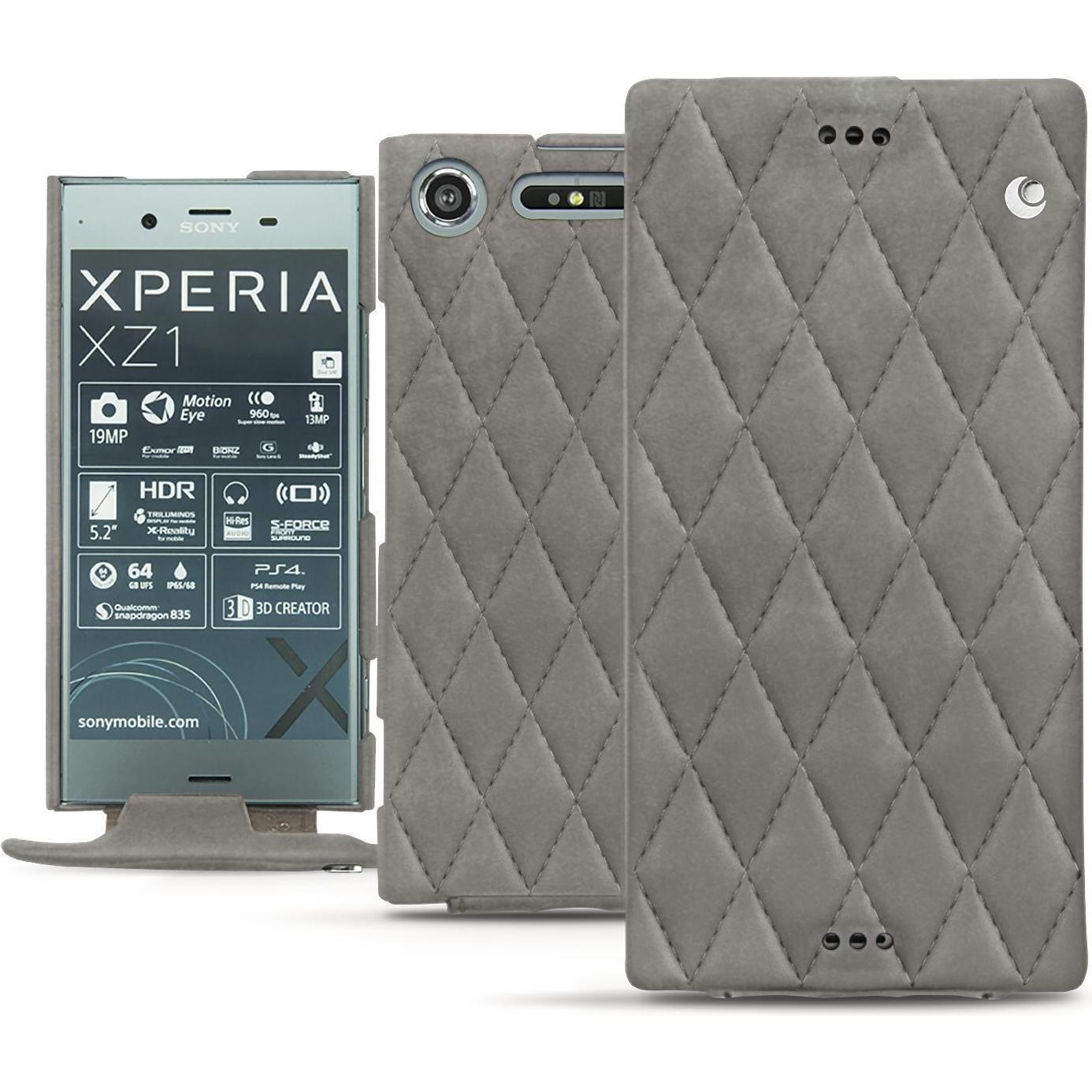 Noreve Lederschutzhülle vertikal (Sony Xperia XZ1), Smartphone Hülle, Grau