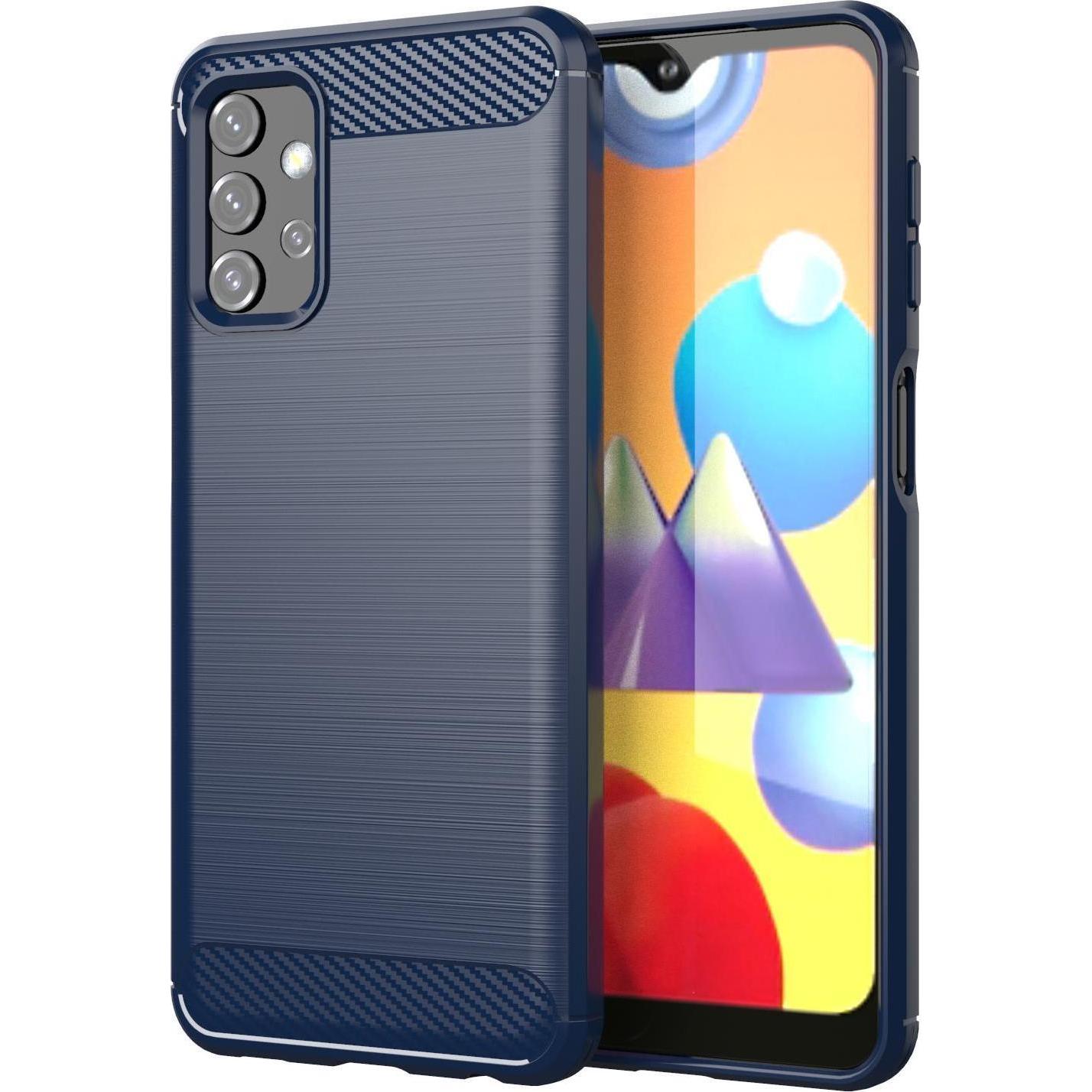 Cadorabo TPU Ultra Slim carbon edelstahl Kombi Cover (Samsung Galaxy A32 5G), Smartphone Hülle, Blau