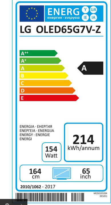 Energie-Label LG Oled65g7v (65", OLED, 4K, 2017)