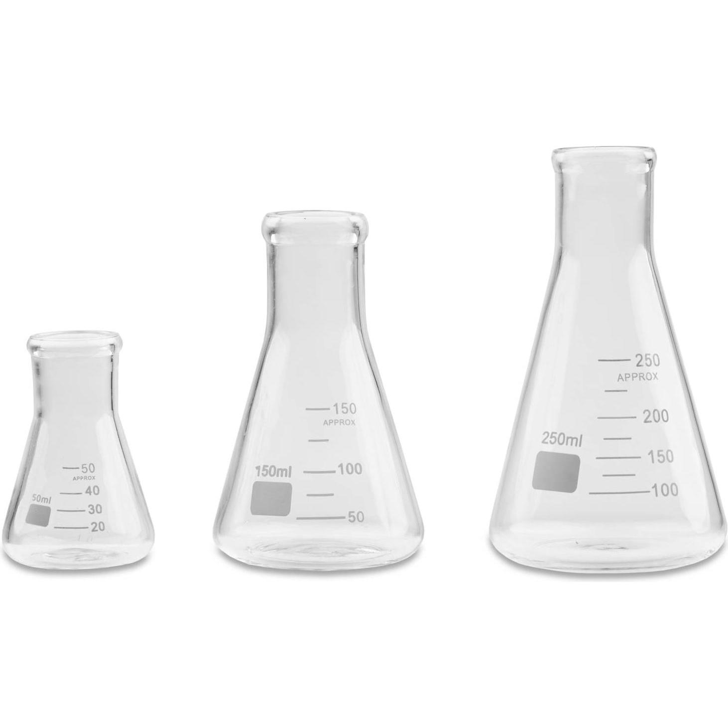 Steinberg, Laborbedarf, Erlenmeyerkolben 3-teilig 50/150/250ml Borosilikatglas autoklavierbar Laborglas