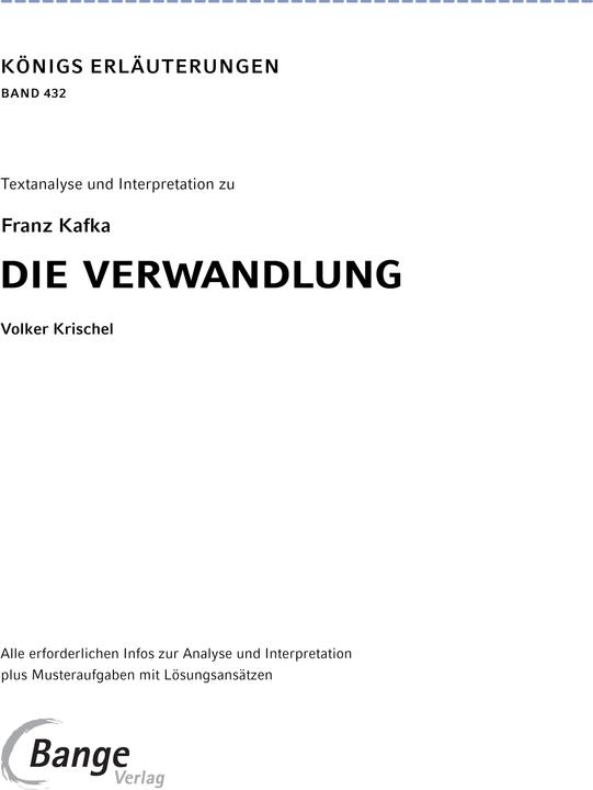Actual product image Die Verwandlung von Franz Kafka - Textanalyse und Interpretation (German, Volker Krischel, Franz Kafka, 2024)