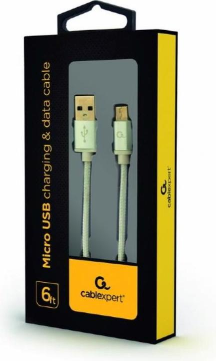 Produktbild Gembird ! Baumwolle geflochtenes Micro-USB-Kabel / 1,8 m / Silber (1.80 m, USB 2.0)