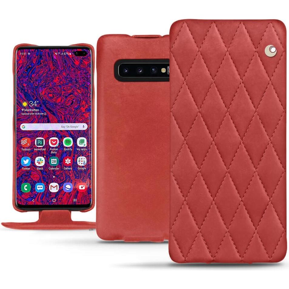 Noreve Lederschutzhülle vertikal (Samsung Galaxy S10+), Smartphone Hülle, Rot