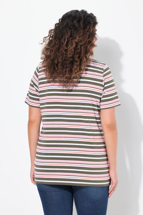 Actual product image Ulla Popken Colorful Striped Short Sleeve V-Neck Tee (46, 48)