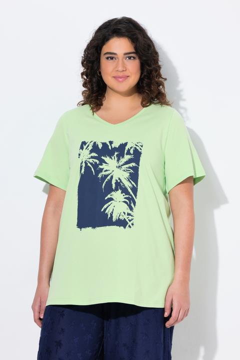 Immagine prodotto Ulla Popken T-shirt dal taglio svasato con palme, scollatura a V e mezze maniche (54)