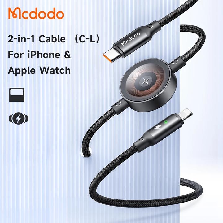 Image du produit Mcdodo 2 en 1 Set USB-C vers USB-C Câble de charge & chargeur sans fil pour Apple Watch (1.50 m, USB 3.2 Gen 1, 60 W)