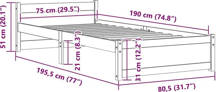 Produktbild vidaXL Bettrahmen (75 x 190 cm)
