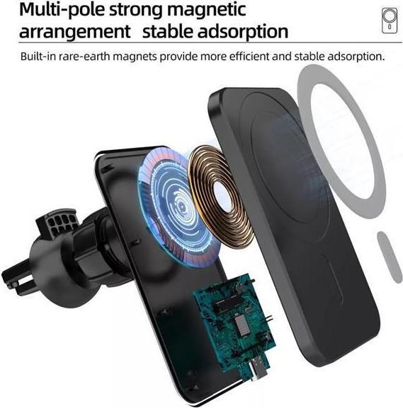 Actual product image 1st Cool Wireless QI charger 15 W, magnetic, for car, MagSafe-compatible, black (15 W)