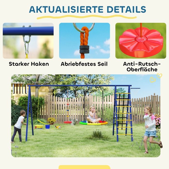 Image du produit Swisshandel24 Kinderschaukel-Set 6 in 1 Schaukelgerüst aus Stahl mit Gurtschaukel Nestschaukel