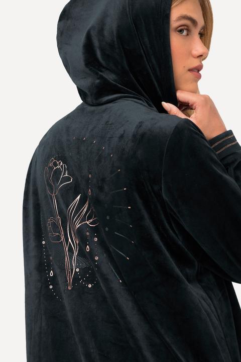 Actual product image Ulla Popken Tulip Line Print Velour Zip Front Hooded Sweatshirt (42, 44)