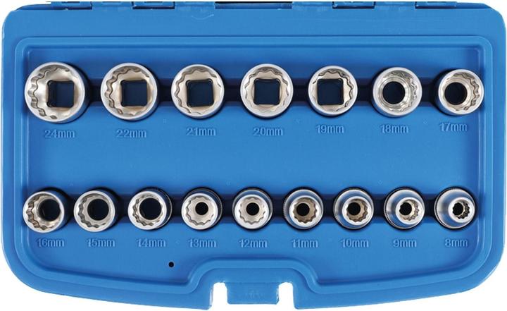 BGS Steckschlüssel-Einsatz-Satz Zwölfkant 12,5 mm (1/2") SW 8 - 24 mm 16-tlg. (12.5 mm)