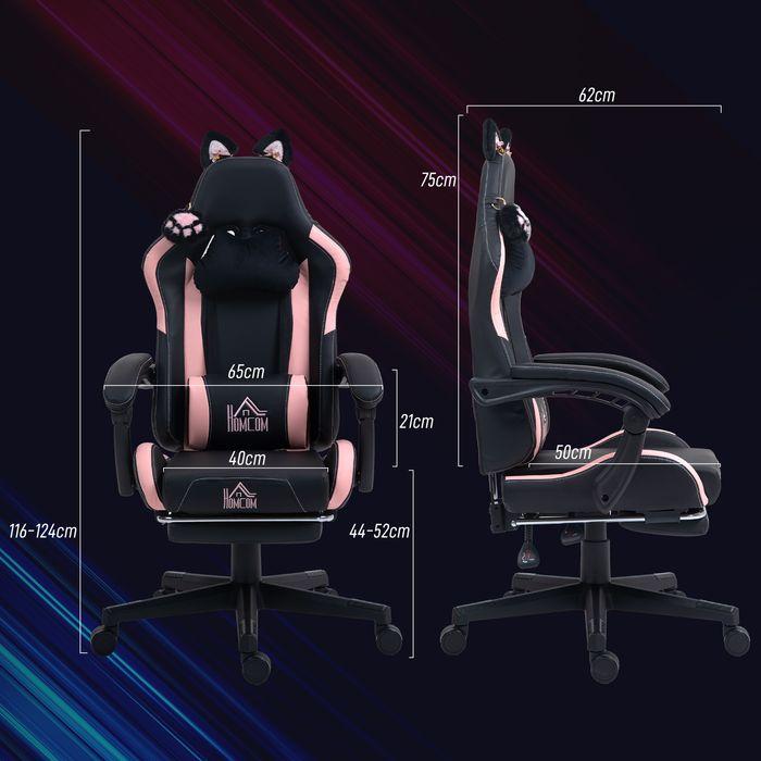 Produktbild Swisshandel24 Gaming-Sessel, Katzenohren, neigbar, ausziehbare Fussstütze, bis 120kg, Rosa/Schwarz