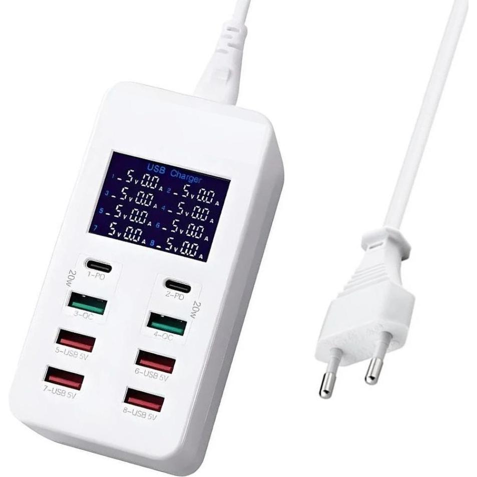 PowerGuard 8-Fach Smart USB Charger 60W USB-C Power Delivery Ladegerät (60 W), USB Ladegerät, Weiss