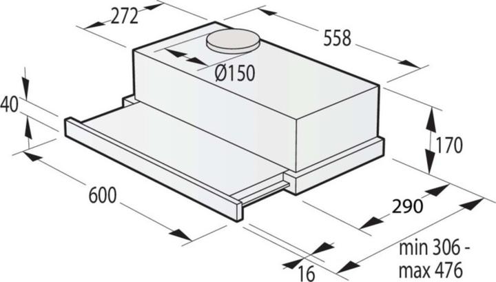 Produktbild Gorenje TH64E4BG Dunstabzugshaube Halb eingebaut (Pullout) ³/h C (Flachschirmhaube)