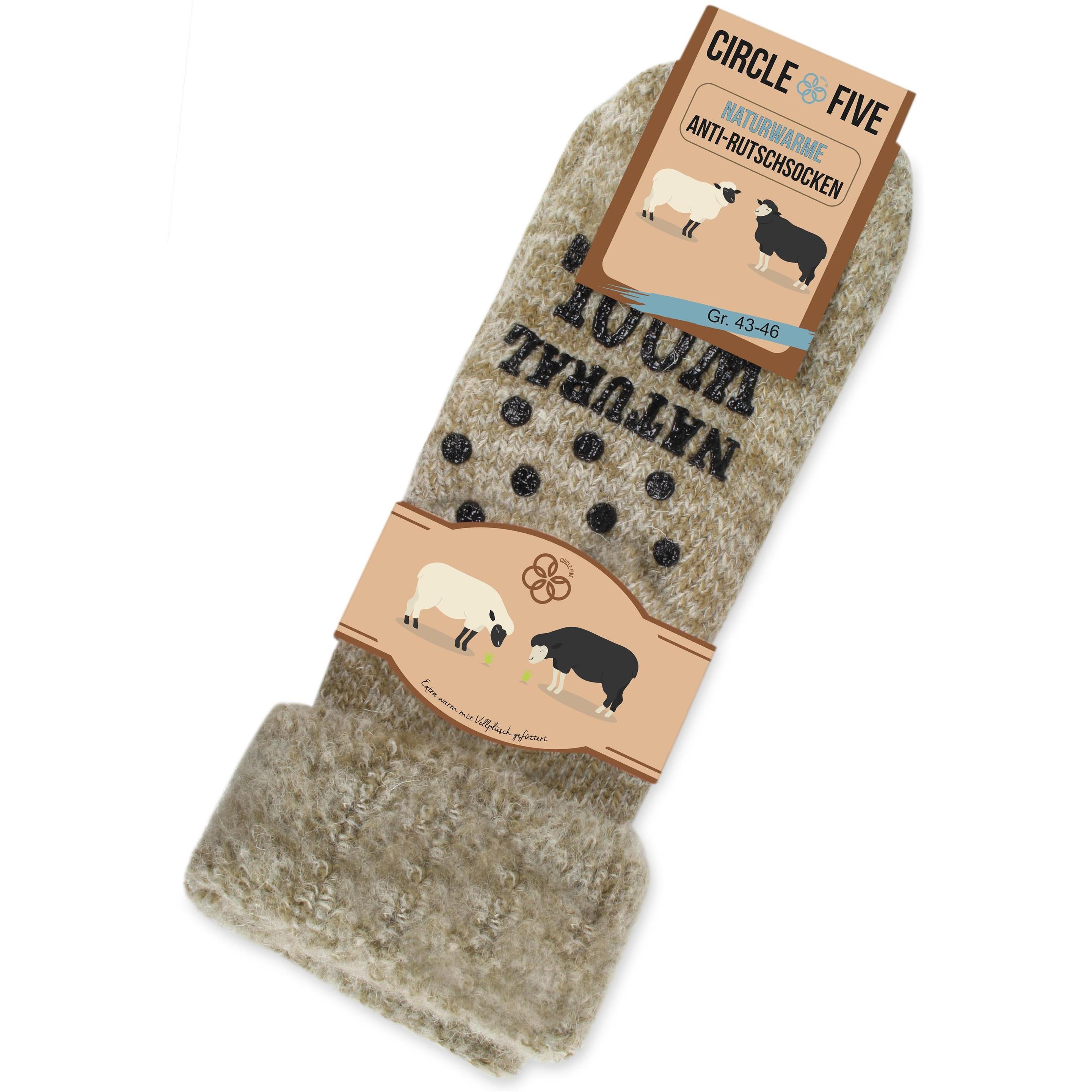 Thumbnail - Circle Five, Herren, Socken, Winterhausschuhe mit ABS-Druck - Wollsocken, Beige, (Einzelpack, 47 - 50)