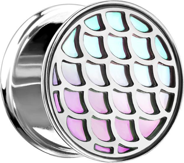 Produktbild Star Piercing Flared Plug silber mit Fischschuppen (Chirurgenstahl 316L, ohne Messing)