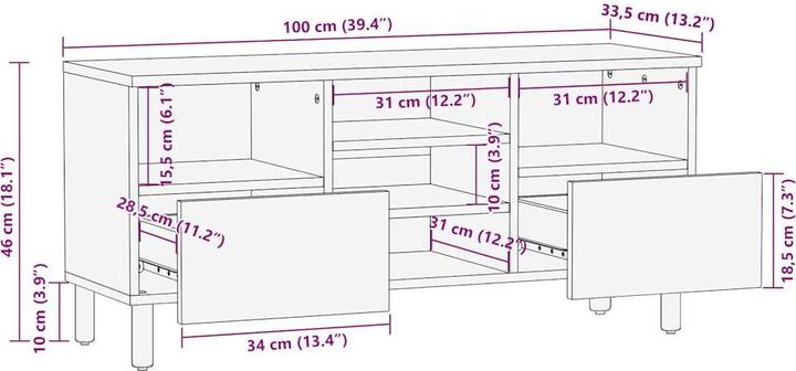 Produktbild VidaXL TV Schrank Lowboard Fernsehschrank Fernsehtisch Schwarz Raues Mangoholz (100 x 33.5 x 46 cm)