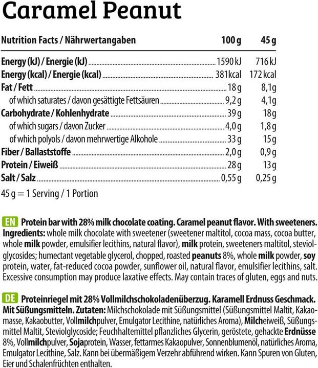 Nutritional values and ingredients HEJ Nutrition Crispy (Caramel Peanut, 1 pcs., 45 g)