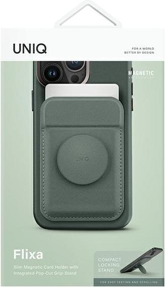 Productafbeelding Uniq Flixa magnetyczny portfel na karty z podpórką zielony/lichen green MagSafe