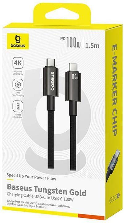 Actual product image Baseus Tungsten Gold USB-C 3.2 / USB-C 3.2 cable 100W 4K 60Hz 1.5m - black (1.50 m, USB 3.2, 100 W)