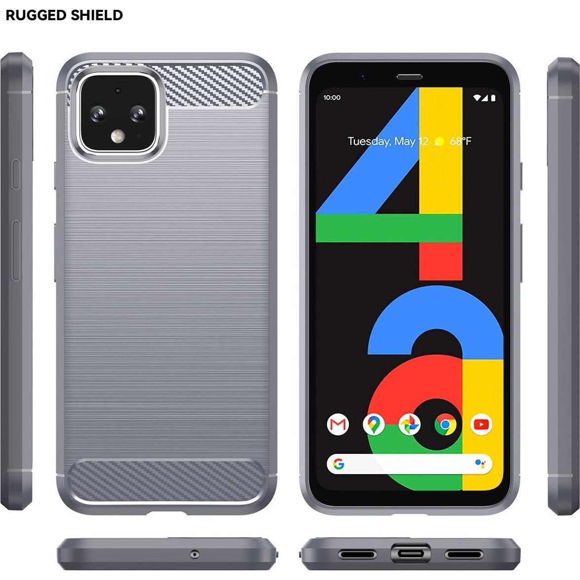 Thumbnail - König Design Hülle Handy Schutz für Google Pixel 4a Case Cover Etuis Bumper Carbon Schale Neu (Google Pixel 4a), Smartph...