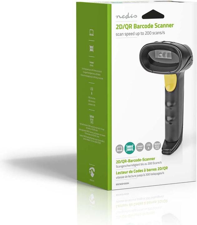 Produktbild Nedis Barcodescanner | CMOS | Kabelgebunden | 1D Linear / 2D/QR | Stromversorgung über USB | USB2.0 (1D-Barcodes, 2D-Barcodes, QR-Code)