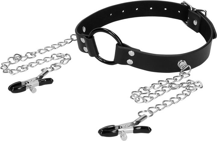 Immagine prodotto Ouch! O-Ring Gag with Nipple Clamps - Black