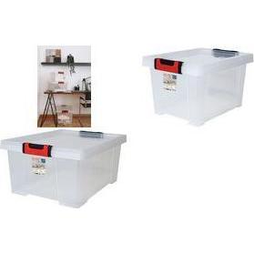 EDA, Box portaoggetti, Aufbewahrungsbox CLiPSTOCK, 5 Liter, PP, transparent mit Deckel, Soft-Touch Griffe in schwarz/rot