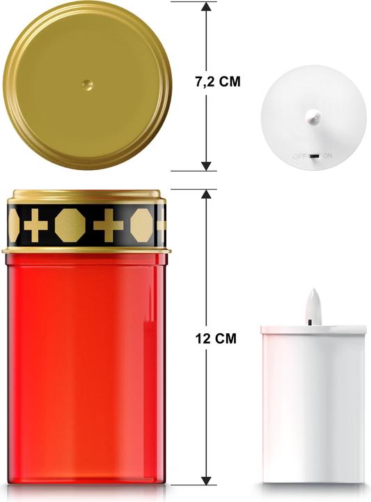 Actual product image Bearware 3x LED Grablicht, Wassergeschützt, Flackereffekt, 1 Monat Leuchtdauer, inkl. Batterien, Rot/Gold (3x)
