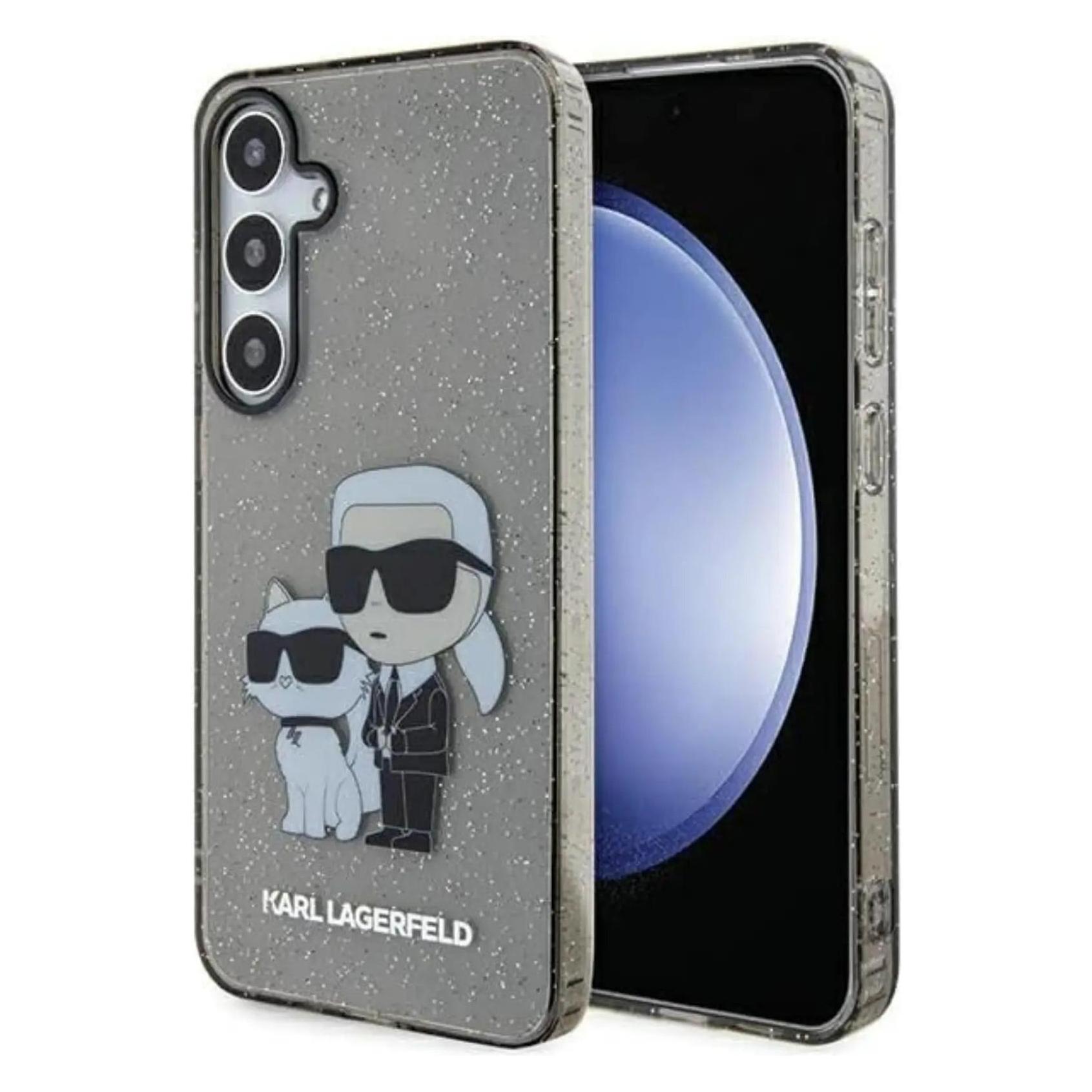 Karl Lagerfeld Klhcmhnkctgk + S926 Czarny/black Hardcase Glitter Karl&Choupette (Samsung Galaxy S24+), Smartphone Hülle, Transparent