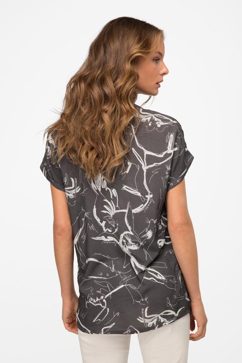 Produktbild Laurasøn Bluse, oversized, Robben Print, Stehkragen, Halbarm (S)