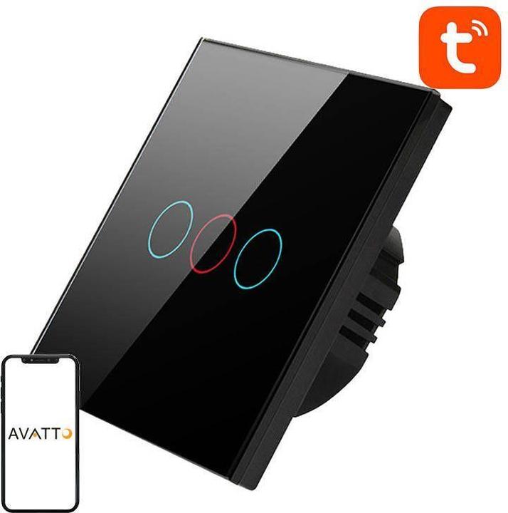 Immagine prodotto Avatto Interruttore luminoso intelligente WiFi UE-T02-EU-B3 3 vie TUYA (nero)
