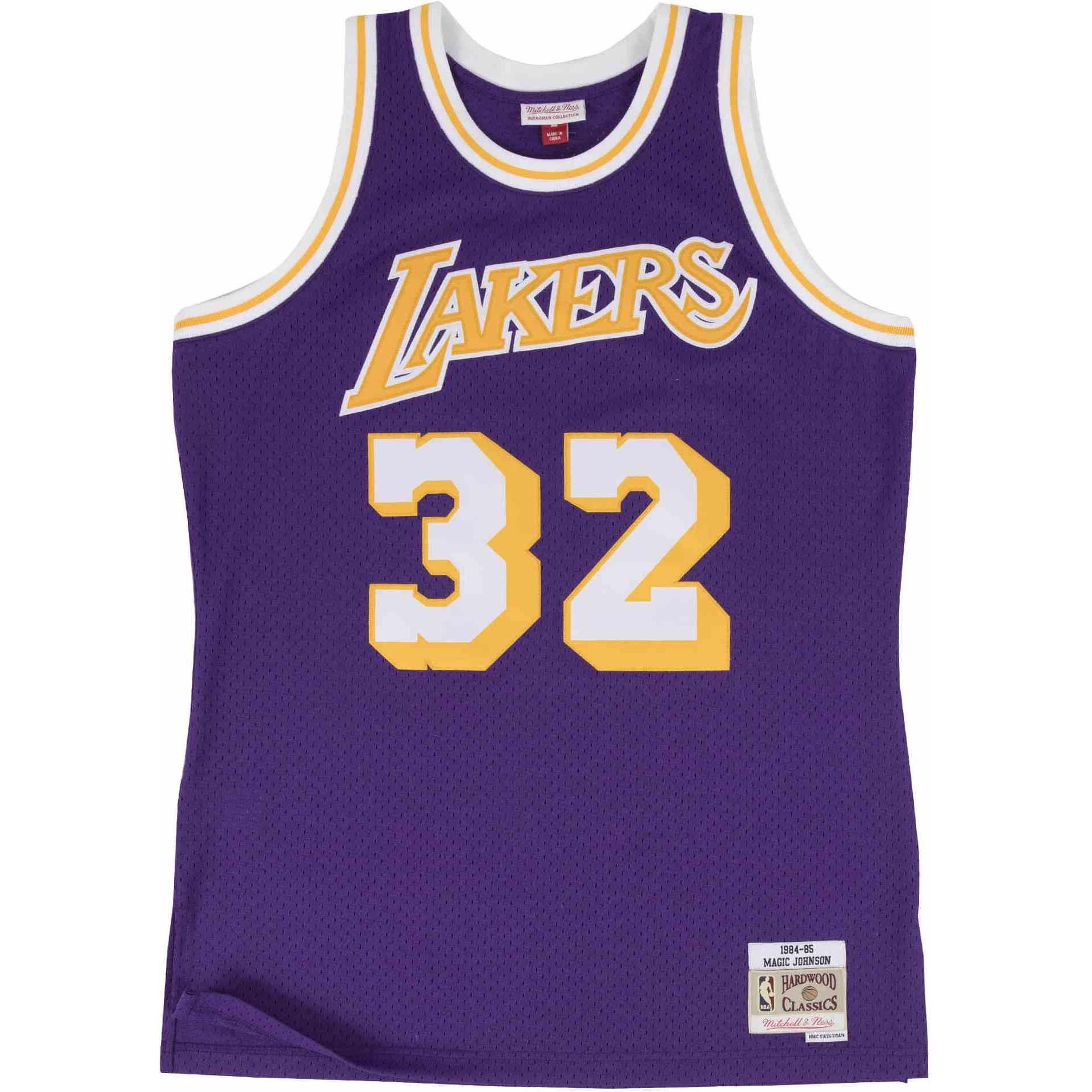Mitchell & Ness, Herren, Sportshirt, Magic Johnson Los Angeles Lakers 198485 Swingman Jersey (S), Violett, S