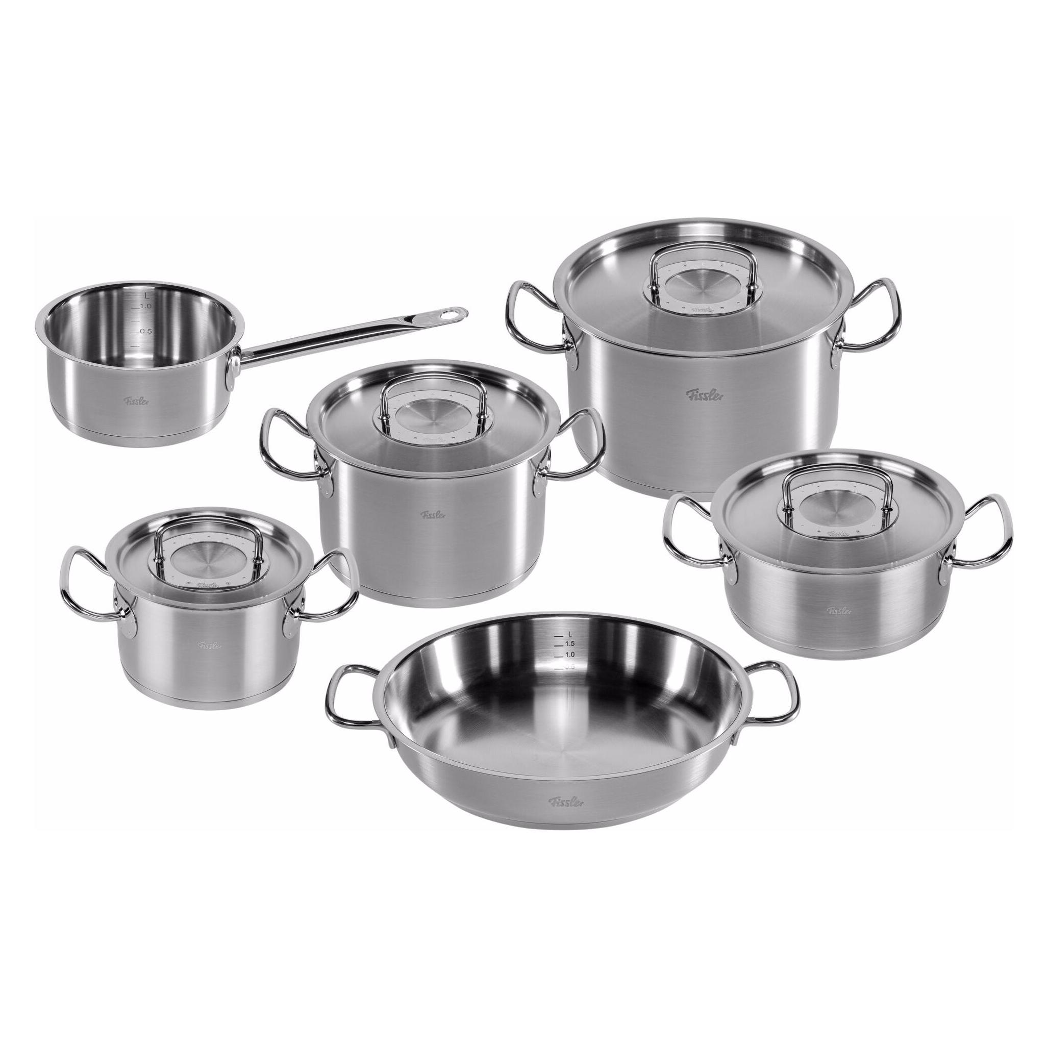 Fissler Topf-Set 5-tlg. + Servierpfanne, Pan + Steelpan, Zilver
