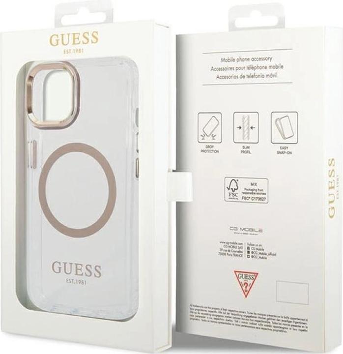 Actual product image Guess case for iPhone 15 Plus 6,7" GUHMP15MHTRMD gold HC Magsafe Metal Outline (Apple iPhone 14 Plus, Apple iPhone 15 Plus)