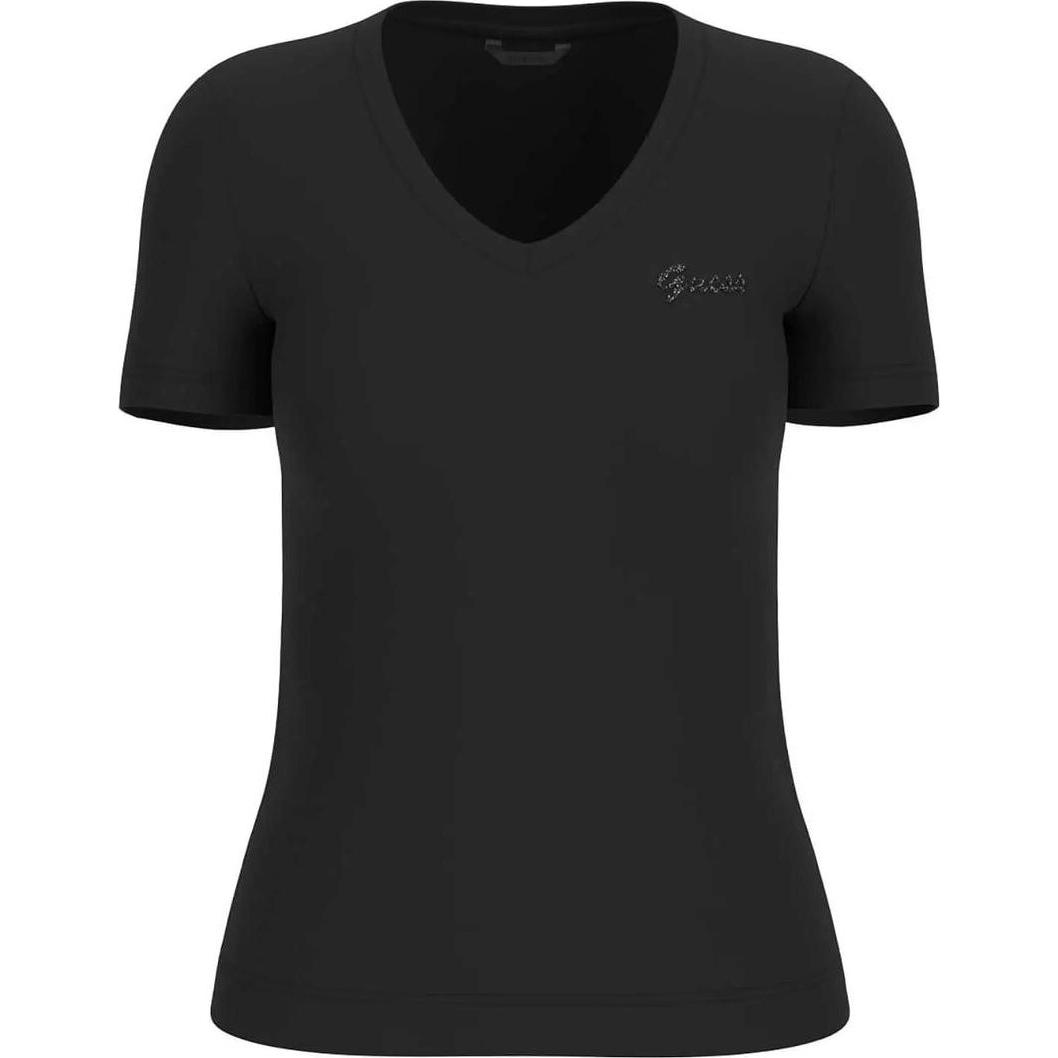 Guess, Damen, Shirt, Basic V-Ausschnitt T-Shirt Damen, Schwarz, (L)
