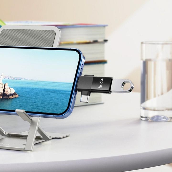 Produktbild Hoco Cable adapter OTG Type C (male) / Lightning (male) to USB A (female) 2in1 UA17 black (Lightning, USB-C, USB-A)