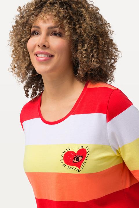 Image du produit Ulla Popken T-shirt à col rond et manches courtes. Broderie et rayures. (46, 48)