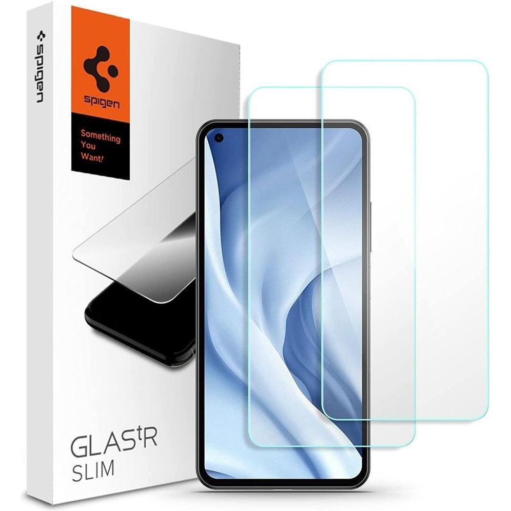 Spigen Gehärtetes Glas GLAS. tR Slim Xiaomi Mi 11 Lite LTE/5G (PACK VON 2) (2 Stück, Xiaomi Mi 11 Lite), Smartphone Schu...