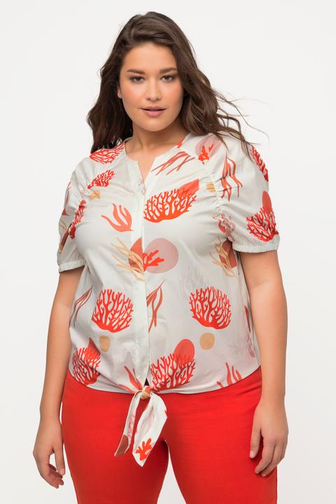 Image du produit Ulla Popken Chemisier motif corail en coton bio à col tunisien et manches courtes (54)