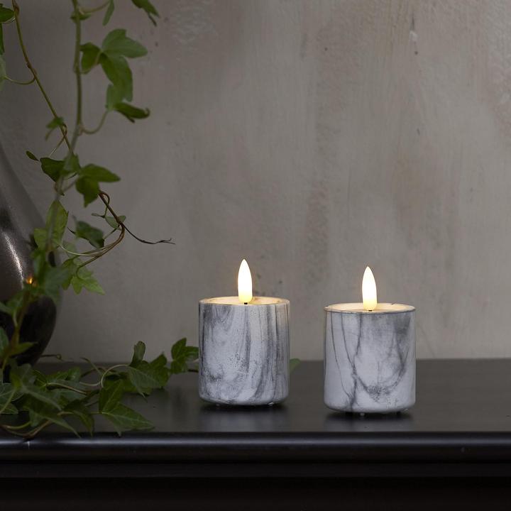 Produktbild Star Trading LED-Kerzen Set Flame Marble, 2 Stk. 5.5 cm x 9 cm, Grau (2 x)